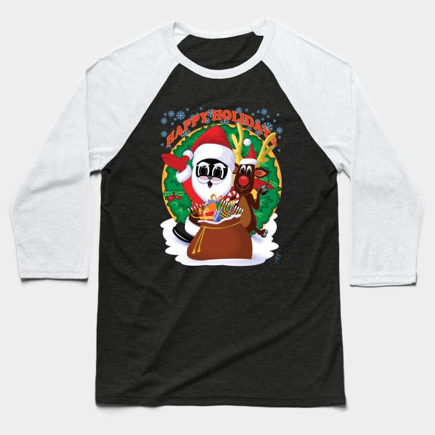 Happy Holidays Zapped Kat Santa and Rudolph by Swoot Baseball T-Shirt by Swoot T's